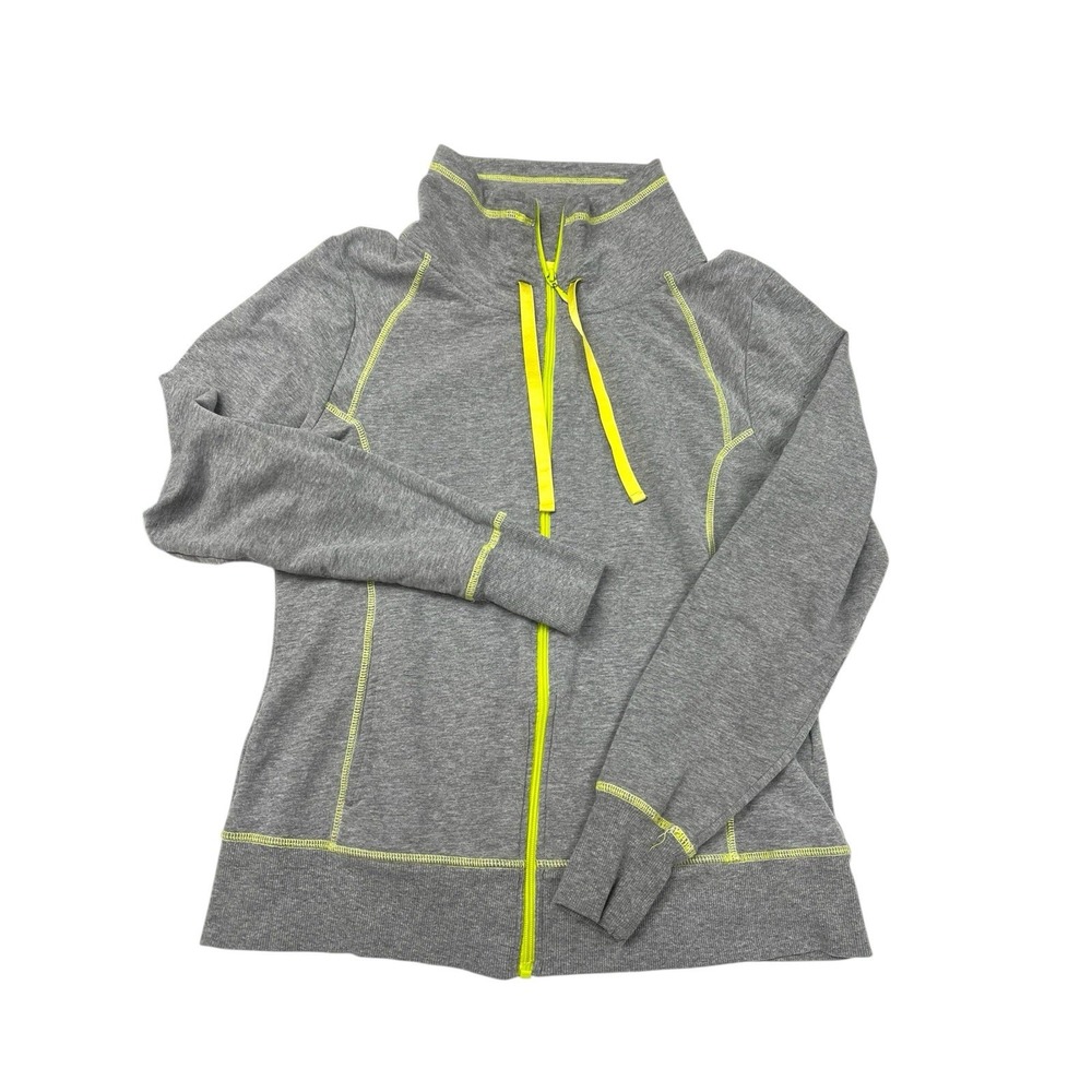 BCG Women's Large Lightweight Athletic Jacket Gray Green Accent Zip Up ThumbHole